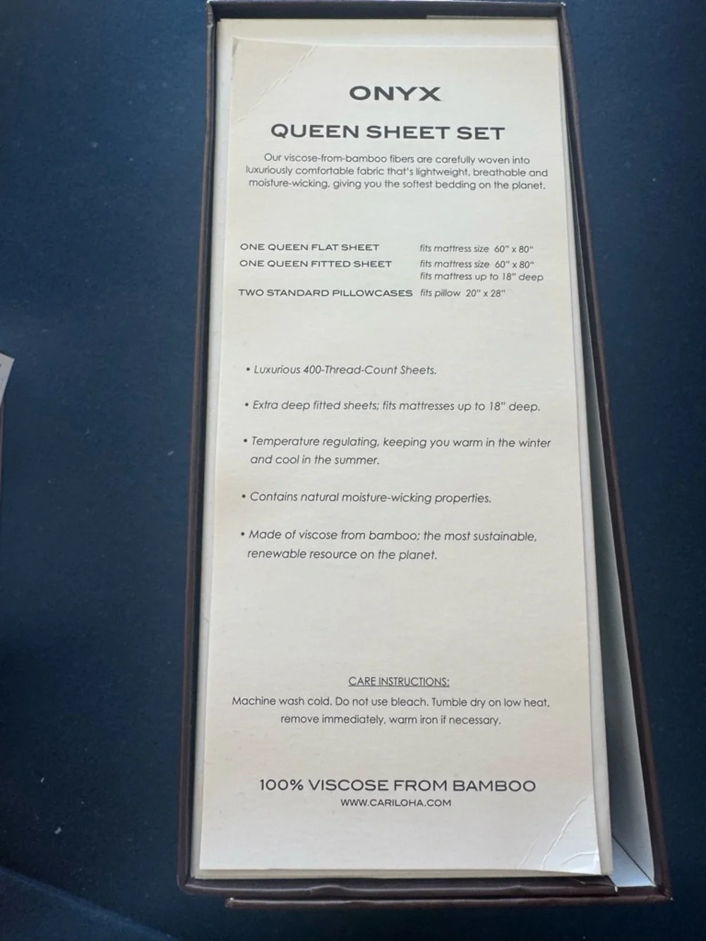 Cariloha Queen Sheet Set in ONYX-comes with 2 EXTRA pillowcases-LUXURIOUS 🌴
